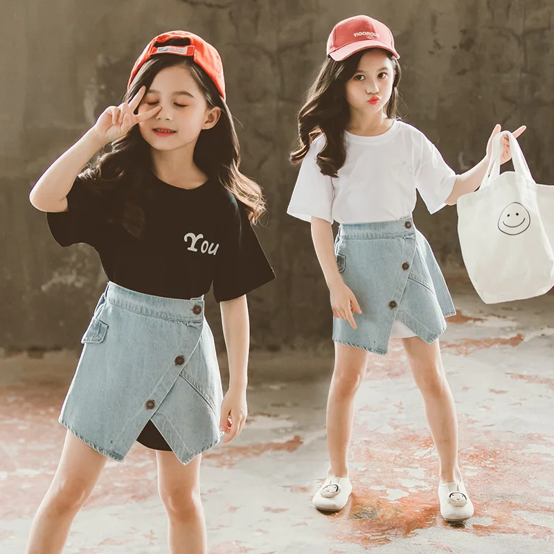 Teen Girls 2019 Summer New Fashion Sets Korean Ocean Girls Clothing Solid Black/White Short +Denim Skirt Set Kids T-shirt Suits
Teen Girls 2019 Summer New Fashion Sets Korean Ocean Girls Clothing Solid Black/White Short +Denim Skirt Set Kids T-shirt Suits