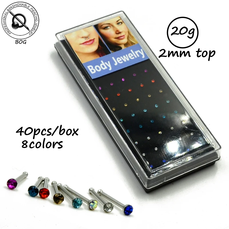 BOG-40piece 2mm CZ Steel Straight Nose Bone Stud Bar Piercing Nose Ring Body Jewelry 20g,22G
BOG-40piece 2mm CZ Steel Straight Nose Bone Stud Bar Piercing Nose Ring Body Jewelry 20g,22G
