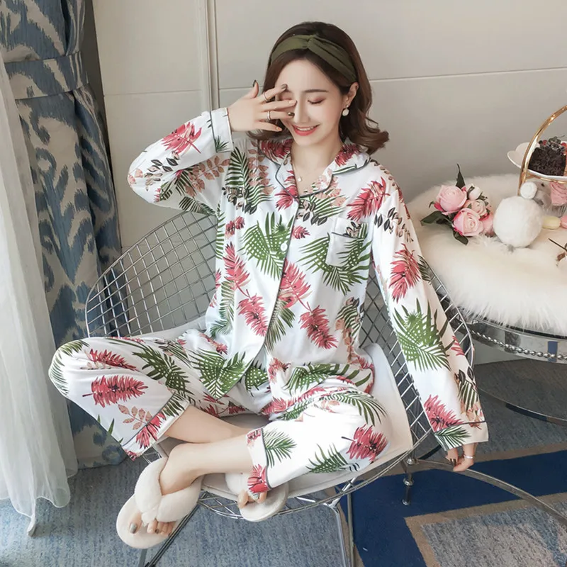 New 2019 Spring Printing Pattern Women Cardigan Pajama Set Sleepwear Long Sleeve Trousers Two Paper Suit Plus Size XXL
New 2019 Spring Printing Pattern Women Cardigan Pajama Set Sleepwear Long Sleeve Trousers Two Paper Suit Plus Size XXL