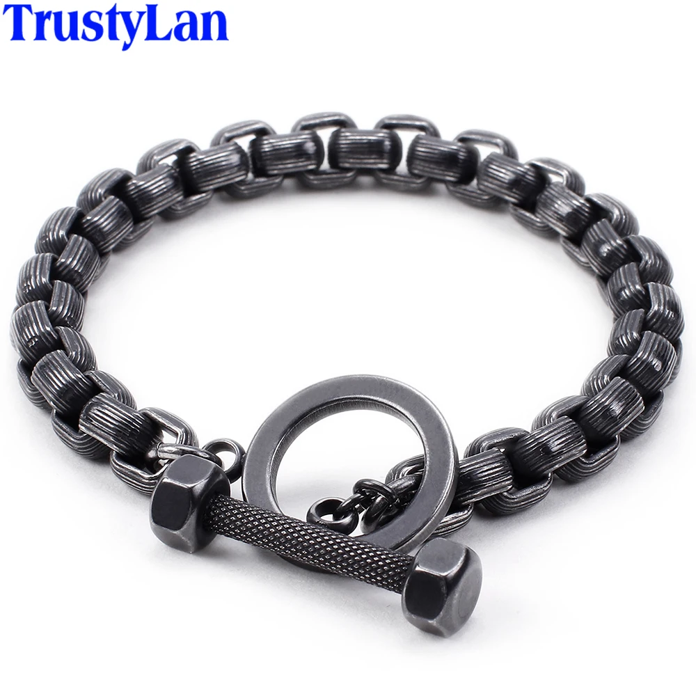 Vintage Black Chain Bracelet Men Jewelry Personalized Stainless Steel Mens Friendship Bracelets 2019 With Barbell Shape Clasp
Vintage Black Chain Bracelet Men Jewelry Personalized Stainless Steel Mens Friendship Bracelets 2019 With Barbell Shape Clasp
