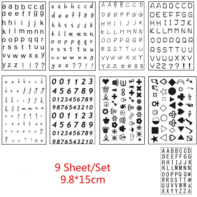 9PC Alphabet Number Design Temporary Tattoo Sticker 9.5x15cm