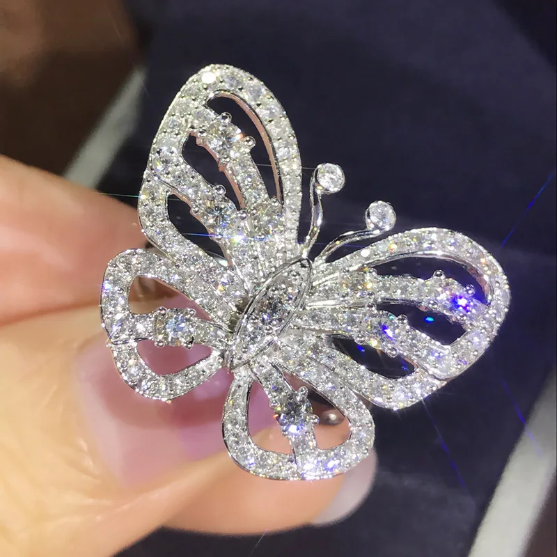 Utimtree Luxury High Quality White Gold Color Cubic Zirconia Butterfly Rings for Women Engagement Wedding Jewelry bagues femme | Украшения