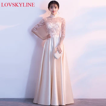 Champagne Evening Dresses Plus Size Satin Appliques Long Formal Dresses Gowns High Neck Lace Up Half Sleeves Robe De Soiree
Champagne Evening Dresses Plus Size Satin Appliques Long Formal Dresses Gowns High Neck Lace Up Half Sleeves Robe De Soiree