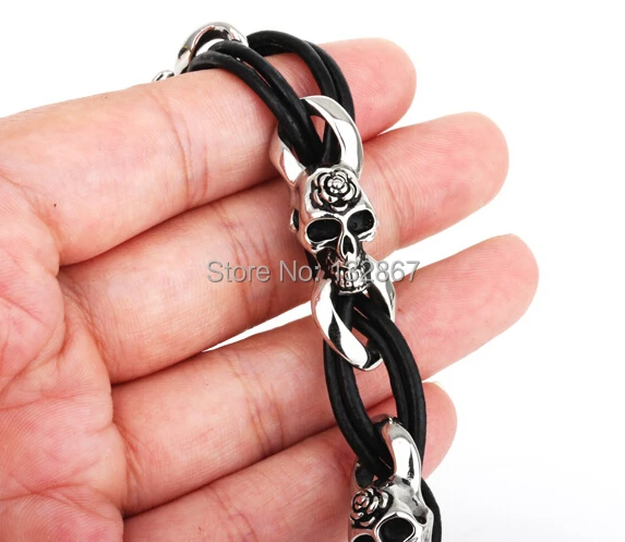 New Stainless Steel Genuine Leather Bracelet Skull Heads Biker Chain Women Men Fashion Gifts Jewelry
New Stainless Steel Genuine Leather Bracelet Skull Heads Biker Chain Women Men Fashion Gifts Jewelry