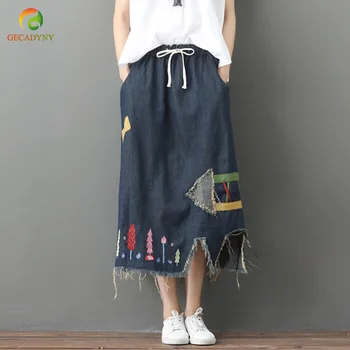 Women Denim Skirts Elastic Waist 2019 Spring Summer Autumn New Casual Women Skirts Old Vintage Chinese Style Patchwork Skirts
Women Denim Skirts Elastic Waist 2019 Spring Summer Autumn New Casual Women Skirts Old Vintage Chinese Style Patchwork Skirts
