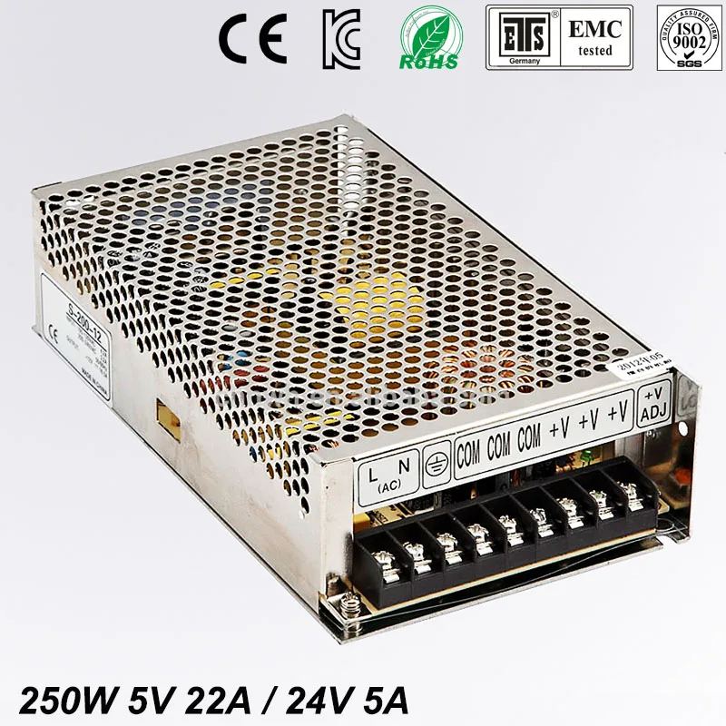 

Best quality double sortie 5V 24V 250W Switching Power Supply Driver for LED Strip AC100-240V Input to DC 5V 12V free shipping