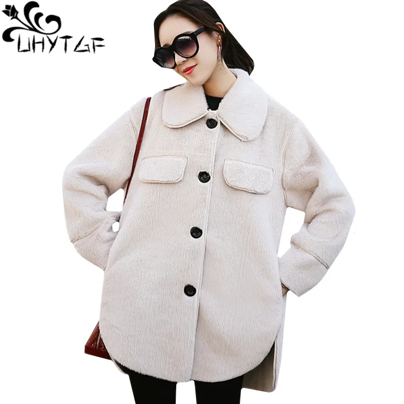 UHYTGF New Winter Mink hair Plush Faux fur Coat Female Fashion Single breasted Loose Warm Outerwear Women Plus size Fur Coat 940
UHYTGF New Winter Mink hair Plush Faux fur Coat Female Fashion Single breasted Loose Warm Outerwear Women Plus size Fur Coat 940