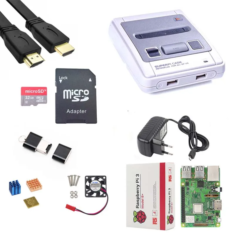 Retroflag SUPERPi CASE NESPi Case+ Raspberry Pi 3 Model B/B+ Kits +5V 3A Power+ Heat Sink+fan+HDMI +16/32GB SD card for RPI 3
Retroflag SUPERPi CASE NESPi Case+ Raspberry Pi 3 Model B/B+ Kits +5V 3A Power+ Heat Sink+fan+HDMI +16/32GB SD card for RPI 3
