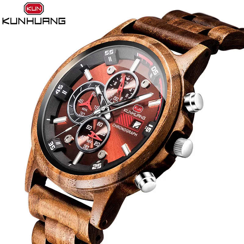 Wooden Watch Men Relogio Masculino Top Brand Luxury Sport Outdoor Stylish Chronograph Military Quartz Wood Watches KUNHUANG
Wooden Watch Men Relogio Masculino Top Brand Luxury Sport Outdoor Stylish Chronograph Military Quartz Wood Watches KUNHUANG