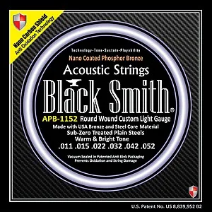 Black Smith Strings Nano-Carbon Shield AOT Coated Phosphor Bronze Acoustic Guitar Strings, Made in Korea
Black Smith Strings Nano-Carbon Shield AOT Coated Phosphor Bronze Acoustic Guitar Strings, Made in Korea