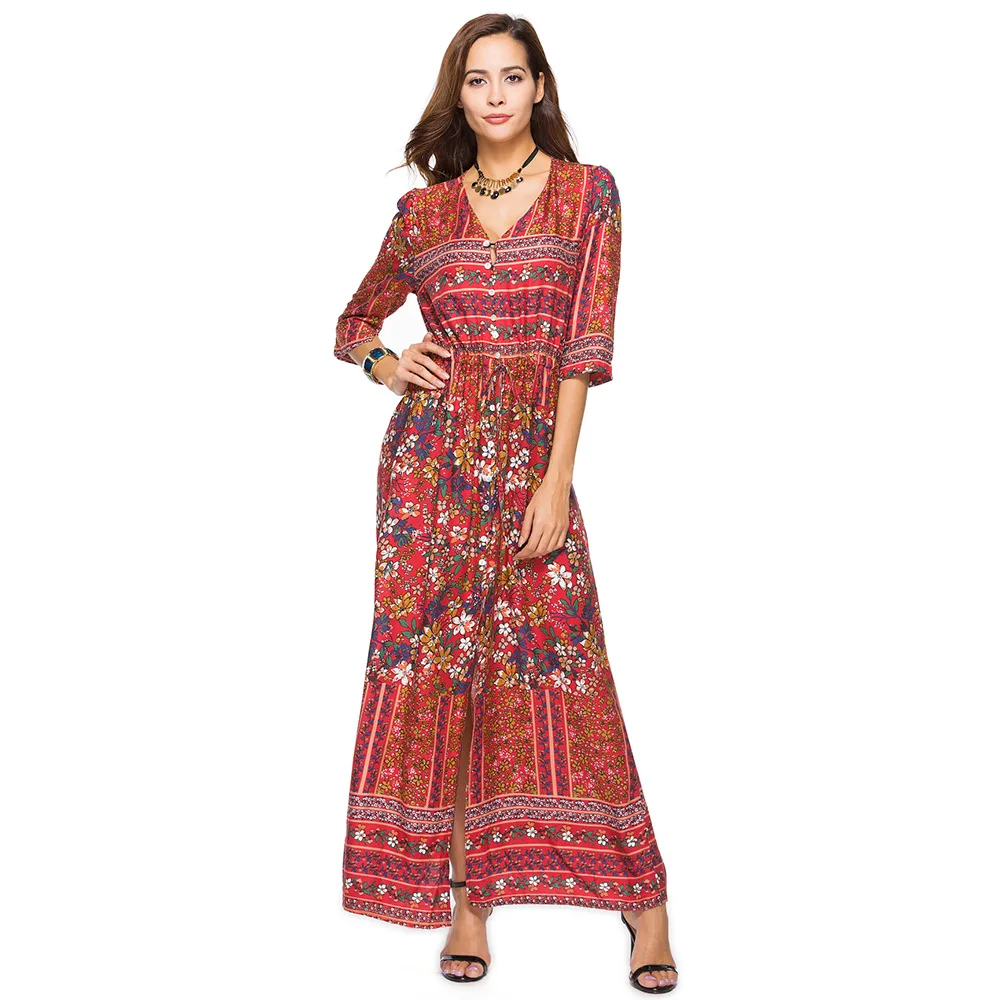 Women's original new dress explosion models and long skirts spring and summer V-neck waistband
Women's original new dress explosion models and long skirts spring and summer V-neck waistband