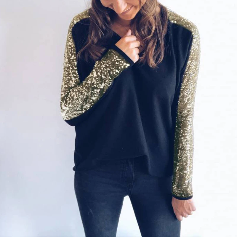 2019 Fashion Women Sequined T Shirt Spring Long Sleeve T-Shirt Casual Loose Female Patchwork V-Neck Tops
2019 Fashion Women Sequined T Shirt Spring Long Sleeve T-Shirt Casual Loose Female Patchwork V-Neck Tops