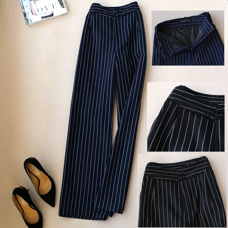 Wide Leg Pants Women Elegant office lady woolen striped Trousers Women high Waist Womens Pants
Wide Leg Pants Women Elegant office lady woolen striped Trousers Women high Waist Womens Pants
