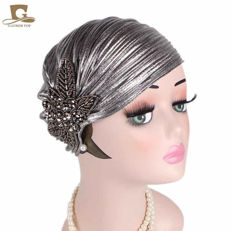 New Women luxury Metallic Shinny Ruffle Turban Head Wrap With Beaded Flower Lady Chemo Bandanas Hijab hair Accessories
New Women luxury Metallic Shinny Ruffle Turban Head Wrap With Beaded Flower Lady Chemo Bandanas Hijab hair Accessories