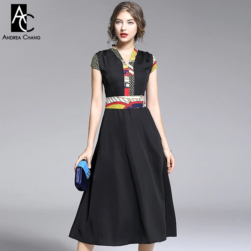 S-XXL spring summer woman dress colorful pattern print collar waist black dress short sleeve v-neck calf length elegant dress
S-XXL spring summer woman dress colorful pattern print collar waist black dress short sleeve v-neck calf length elegant dress