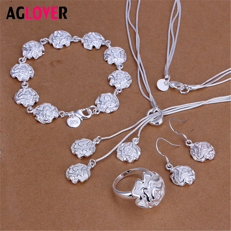 925 Sterling Silver Romantic Rose Pendant Long Necklace Bracelet Earrings Ring Sets Woman Fashion Wedding Jewelry
925 Sterling Silver Romantic Rose Pendant Long Necklace Bracelet Earrings Ring Sets Woman Fashion Wedding Jewelry