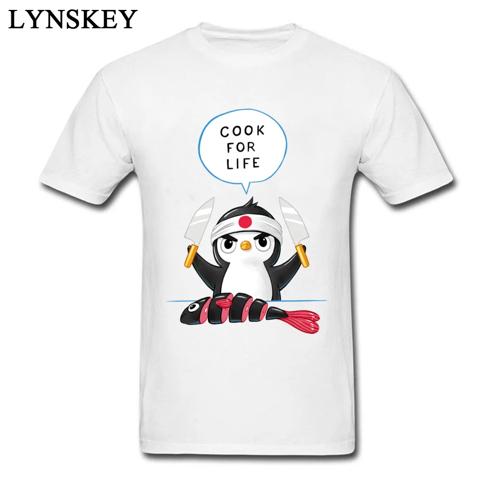 100% Cotton Tops T Shirt Penguin Chef for Men Normal T Shirts Casual 2017 Hot Sale Round Collar Short Sleeve Sweatshirts Penguin Chef white