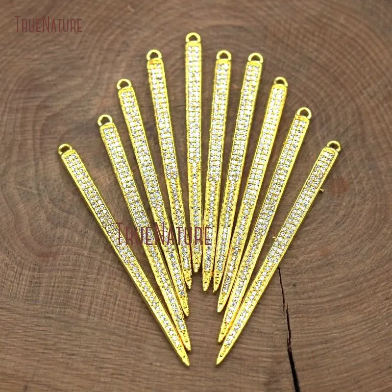 20171019-PM8014- Micro Pave White Zircon Gold Plating Needle Pendant Copper Pendant-4x55mm-2g