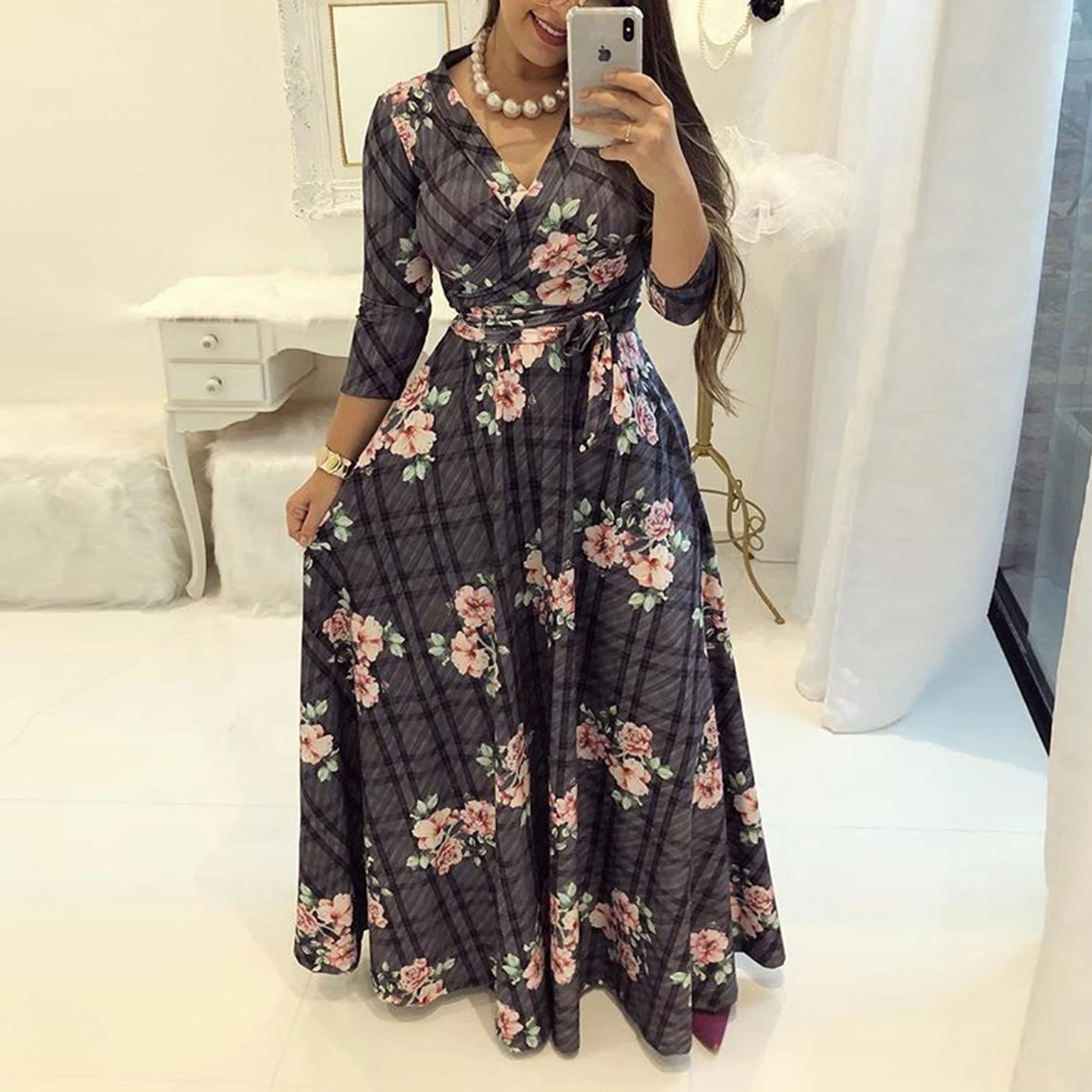 Spring summer Long Dress Women short Sleeve flower Printing Vintage Dress 5XL Plus Size Wrap belt big hem Dress
Spring summer Long Dress Women short Sleeve flower Printing Vintage Dress 5XL Plus Size Wrap belt big hem Dress