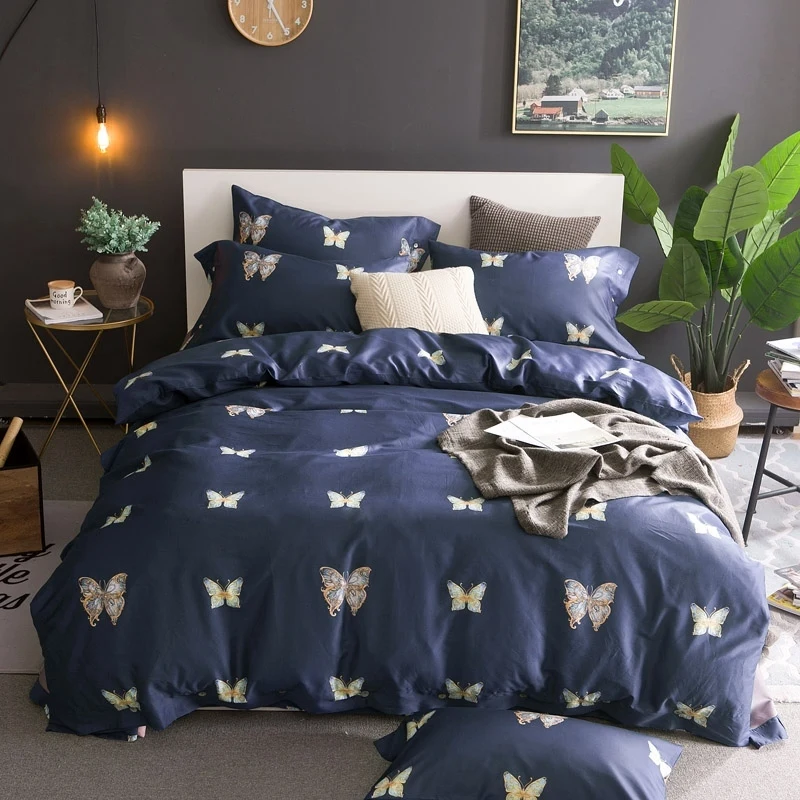 Tutubird Royal Blue 100 Luxury Egyptian Cotton Bedding Set Butterfly Princess Bedlinen Bed Sheet Set Long Staple Duvet Covers Victorian Bedding