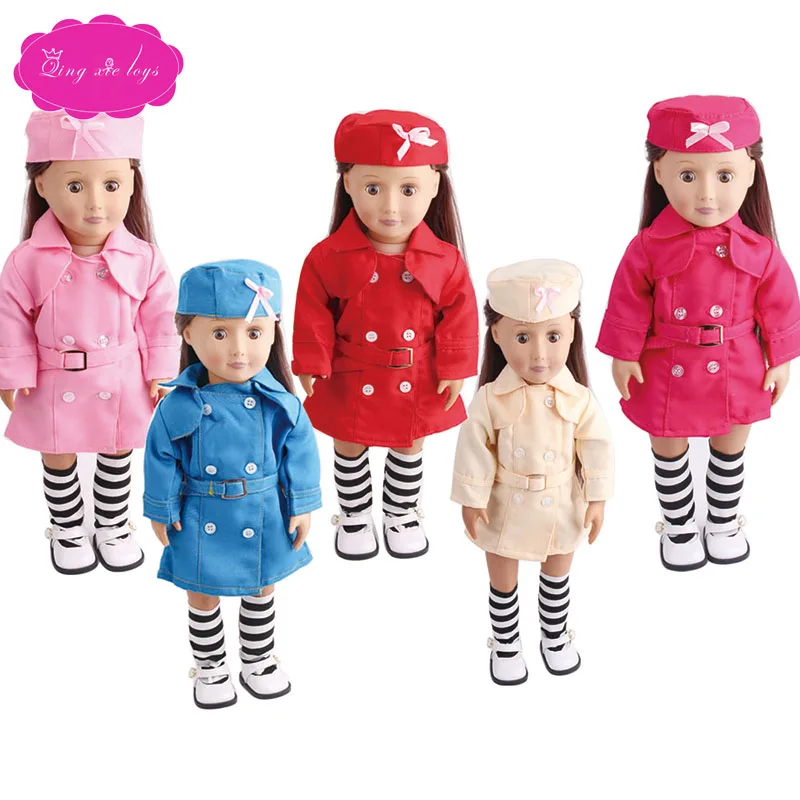 Doll clothes Red purple navy wind suit dress Hat fit 18 inch Girl dolls and 43 cm baby doll accessories c46-c51 | Игрушки и хобби