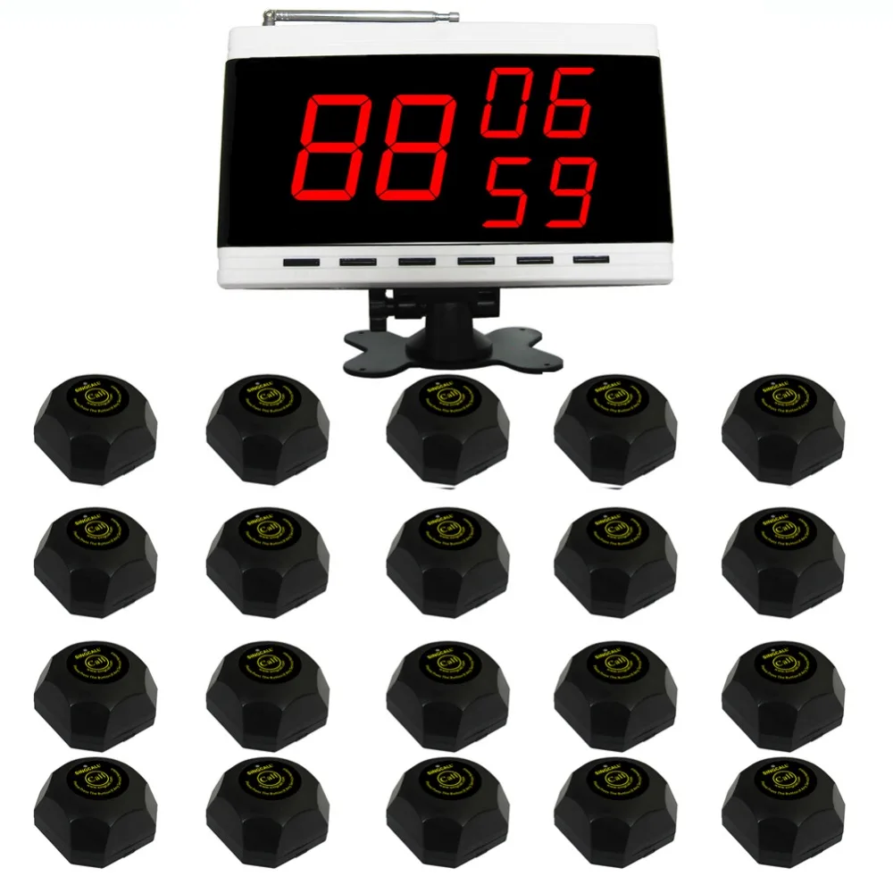 SINGCALL restaurant guest pagers calling system,press buttons for service.20 pcs table buttons and 1 pc display receiver.
SINGCALL restaurant guest pagers calling system,press buttons for service.20 pcs table buttons and 1 pc display receiver.