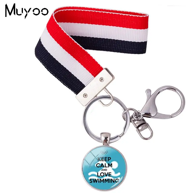 New Hot Selling Sports Project Role Wristlet Keyring Glass Cabochon Keep Calm and Love Swimming Colorful Stripe Silver Keyrings
New Hot Selling Sports Project Role Wristlet Keyring Glass Cabochon Keep Calm and Love Swimming Colorful Stripe Silver Keyrings
