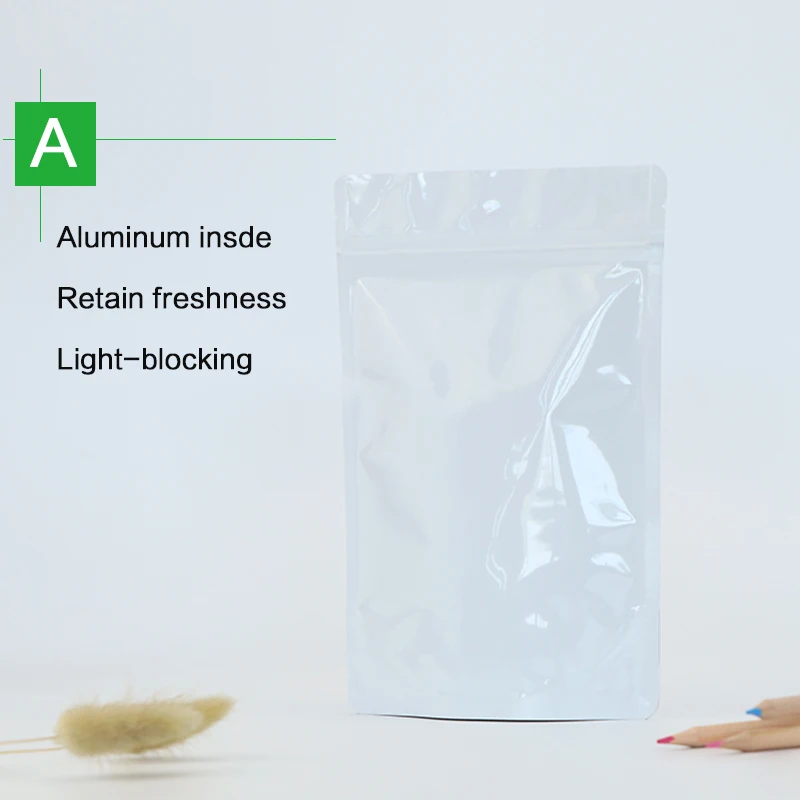 glossy white stand up pouch with zipper aluminum foil zip lock bag tea coffee bean food packaging bags custom printing available