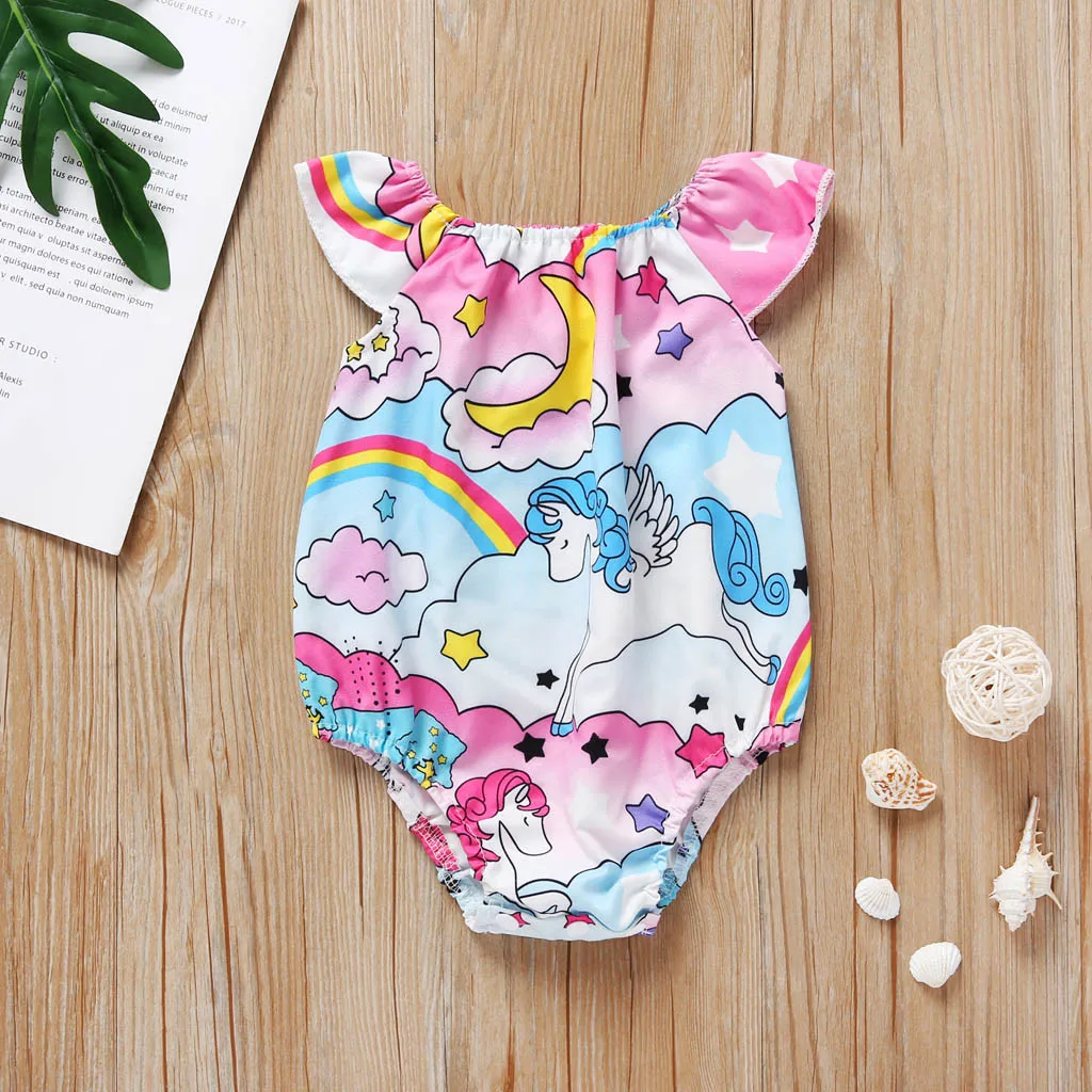 

MUQGEW Newborn clothes Infant Baby Girls Cartoon Horse Rainbow Print Romper Bodysuits Playsuit vetement enfant fille