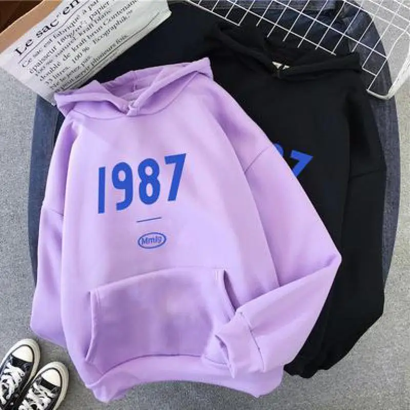 Autumn New Korean Women Sweatshirt 1987 Printed Harajuku Pullover Pocket Loose Long-sleeved Hoodie Sweet Style Female Top
Autumn New Korean Women Sweatshirt 1987 Printed Harajuku Pullover Pocket Loose Long-sleeved Hoodie Sweet Style Female Top