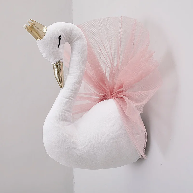 Animal Head Swan Flamingo Wall Hanging Mount Stuffed Plush Toy Princess Doll for Girl Baby Kid Gift Nursery Room Decor | Игрушки и хобби