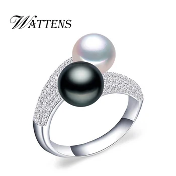 

WATTENS new Pearl Jewelry,natural freshwater double Pearl rings,wedding 925 silver rings for women,Engagement Jewelry for love
