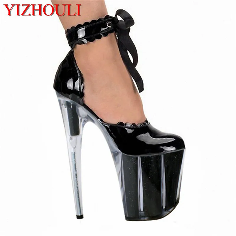 

Sexy 20cm Women Office Transparent High Heels 8 Inch Ribbon Lace Wedding Shoes Stiletto With Platform Single Shoes