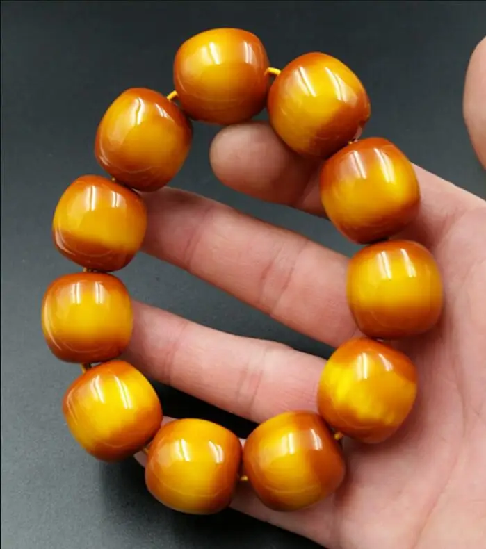 Chicken oil yellow Barrel beads large Hand catenary Elastic Amulet Bracelet bangle fashion jewelry women and men cuff bracelets | Украшения
