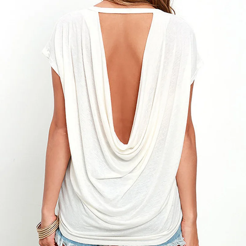 GAOKE Open Back Casual Shirt Short Sleeve T Shirt Summer Style Women Clothing Casual Backless O-Neck Tops Tees
GAOKE Open Back Casual Shirt Short Sleeve T Shirt Summer Style Women Clothing Casual Backless O-Neck Tops Tees