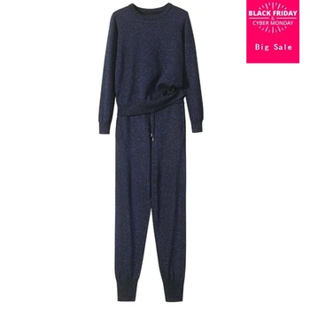 2019 Acrylic and silk bling bling Knitted warm Suit round Collar Knit Sweater + shinny glitter Trousers Leisure Two-piece wj1758
2019 Acrylic and silk bling bling Knitted warm Suit round Collar Knit Sweater + shinny glitter Trousers Leisure Two-piece wj1758