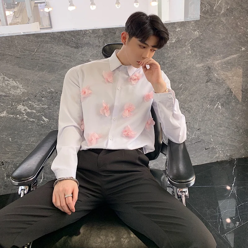 2019 New Fashion Show Men Pink Flower Long Sleeve Casual White Shirts Male Dress Shirts Stage Costumes Lover Clothes
2019 New Fashion Show Men Pink Flower Long Sleeve Casual White Shirts Male Dress Shirts Stage Costumes Lover Clothes