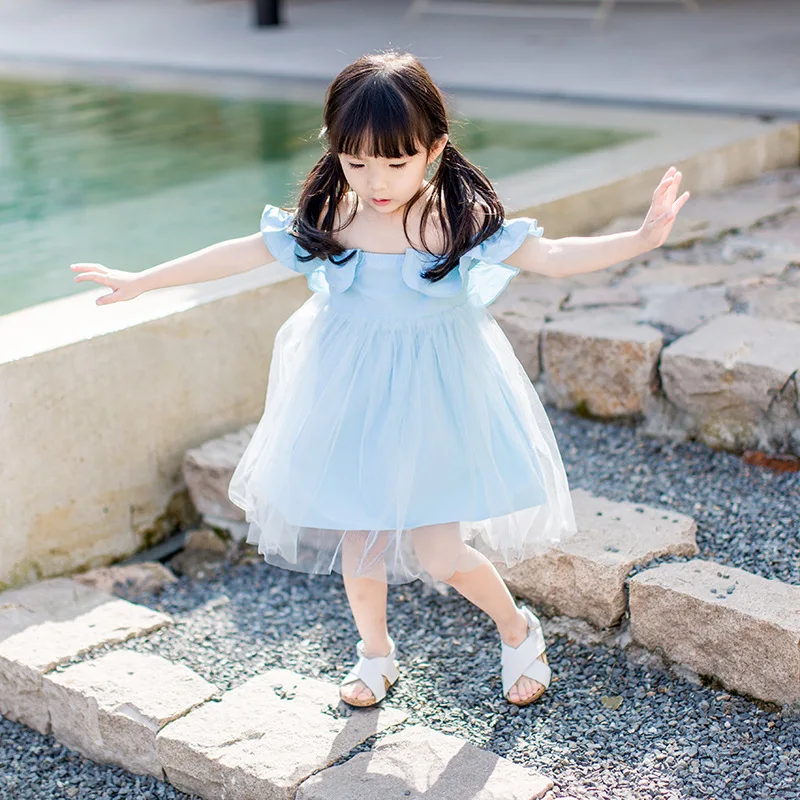 Фото Детская одежда Платье для маленьких девочек с открытыми плечами платье-пачка
