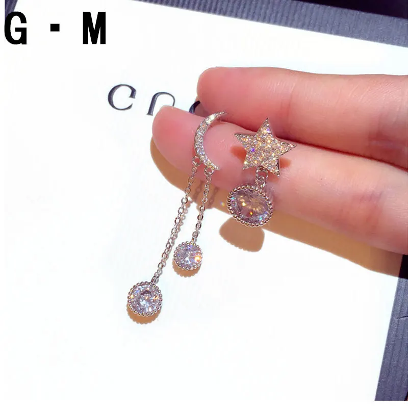 Cute Korean Earrings 925 Sterling Silver Moon Star Long Stud Earrings with Bling Zircon Stone for Women Fashion Jewelry 2019
Cute Korean Earrings 925 Sterling Silver Moon Star Long Stud Earrings with Bling Zircon Stone for Women Fashion Jewelry 2019