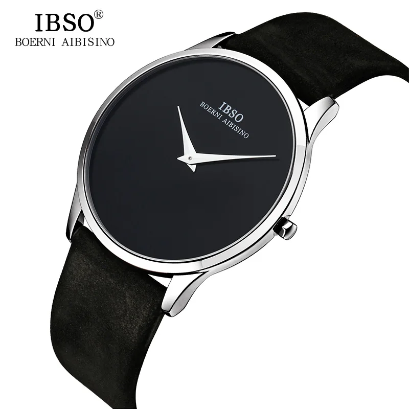 

IBSO Fashion khaki Mens Watches Top Brand Luxury 7MM Ultra-thin Dial Genuine Leather Strap Watch Men Simple Relogio Masculino