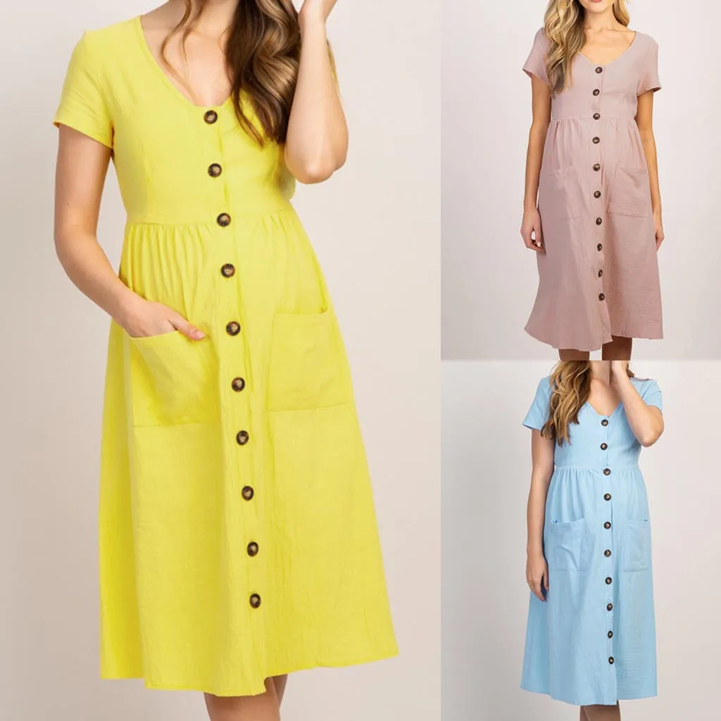 2019 maternity dresses clothes for pregnant Women's Maternity Fashion Button Solid V Neck Short Sleeve Comfortable Long Dress
2019 maternity dresses clothes for pregnant Women's Maternity Fashion Button Solid V Neck Short Sleeve Comfortable Long Dress