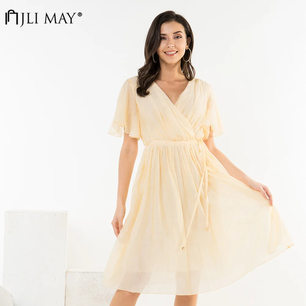 JLI MAY Summer Chiffon V-Neck Wrap Dress Women A-Line Solid Knee-Length plus size Sundress Elegant Ladies Dresses
JLI MAY Summer Chiffon V-Neck Wrap Dress Women A-Line Solid Knee-Length plus size Sundress Elegant Ladies Dresses