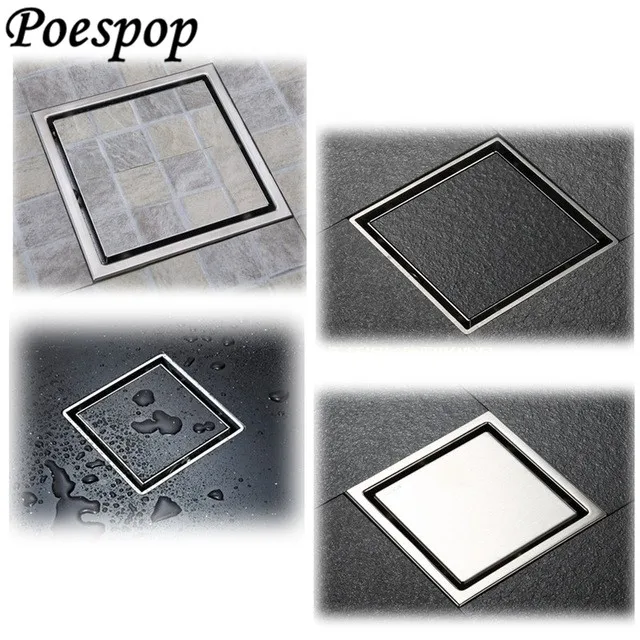 

POSEPOP Anti-odor Bathtub Shower Drainer Floor Strainer 10x10cm 304 Stainless Steel Square Invisible Floor Drain Waste Grate