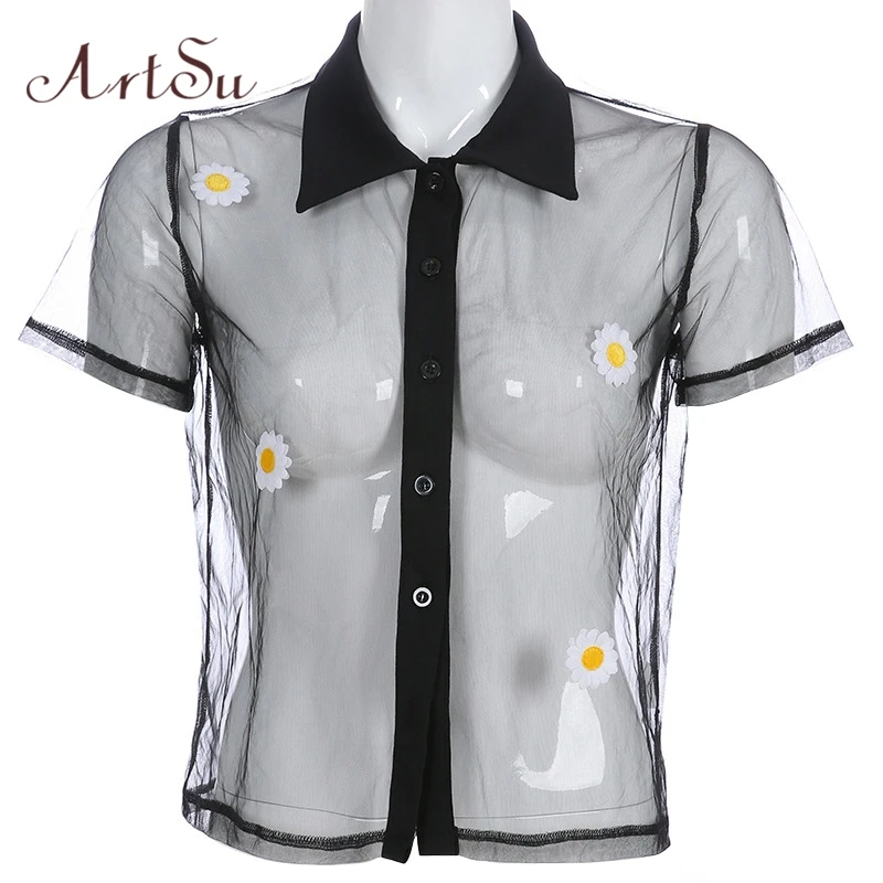 ArtSu Mesh Top Transparent Tshirt Women Sexy Black Tee Shirt Femme Short Sleeve Turn-down Collar Ladies T Shirt Summer ASTS21045
ArtSu Mesh Top Transparent Tshirt Women Sexy Black Tee Shirt Femme Short Sleeve Turn-down Collar Ladies T Shirt Summer ASTS21045