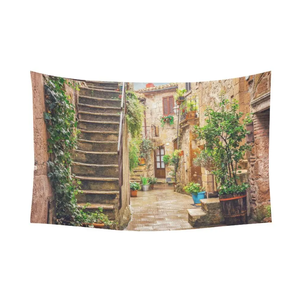

European Cityscape Wall Art Home Decor, Alley in Old Town Tuscany Italy Tapestry Wall Hanging Art Sets