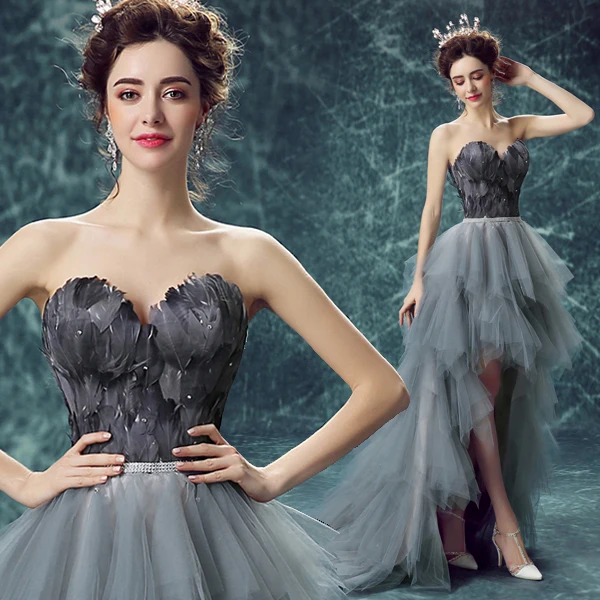 2018 New Personality Sweet Feather Beading Belt Decorated Bridesmaid Dress/Bride Feather Wedding Gown/Gray Party Dress 1056
2018 New Personality Sweet Feather Beading Belt Decorated Bridesmaid Dress/Bride Feather Wedding Gown/Gray Party Dress 1056