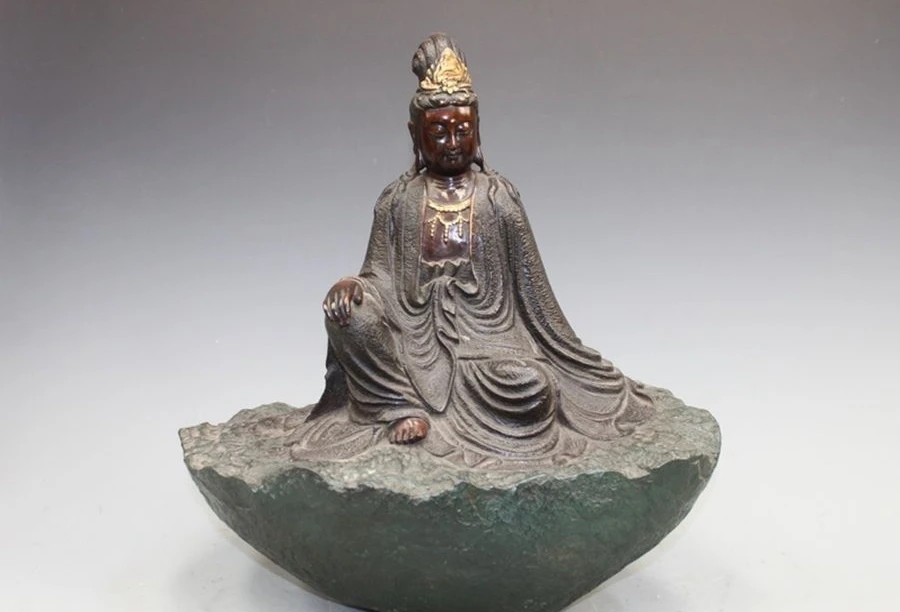 Tibet Buddhist Pure Bronze Copper Painted Kwan-yin Bodhisattva Sit Statue a5.19