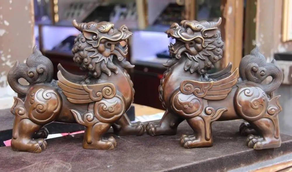 Chinese Home Feng shui Copper brave troops Pixiu Kylin Dragon Beast Statue Pair
Chinese Home Feng shui Copper brave troops Pixiu Kylin Dragon Beast Statue Pair