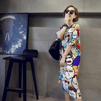 Women Summer Casual Loose Boho 3/4 Sleeve t-shirt Dress Graffiti print Evening Party Club female long t-shirt dress home service
Women Summer Casual Loose Boho 3/4 Sleeve t-shirt Dress Graffiti print Evening Party Club female long t-shirt dress home service