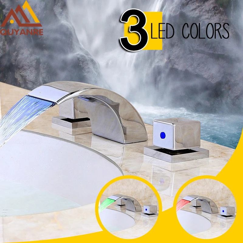 quyanre wanfan frap Temperature Controlled Faucet Water Tap Bathroom Waterfall Faucet Bathroom Faucets LED Faucet